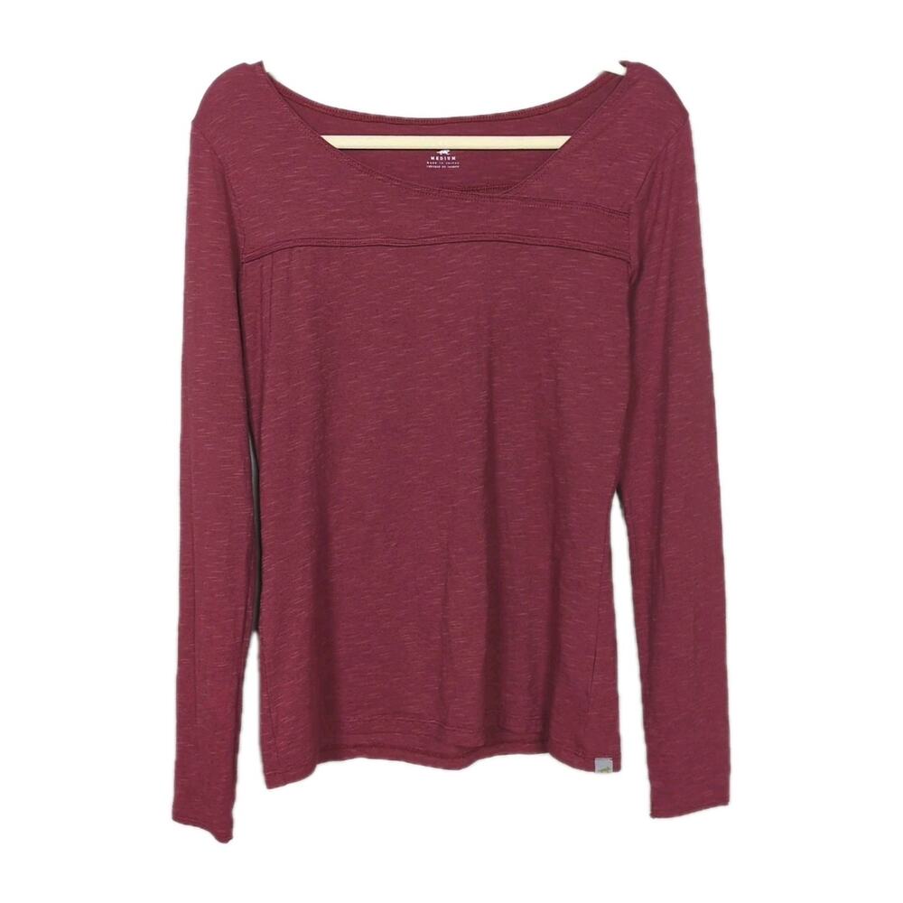 HORNY TOAD Red Microstripe Oolong Tee Long Sleeve Boat Neck Women's Medium